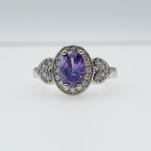 🦋    925 Silver Plated Purple Oval Cut CZ Birthstone Ring, FB16FA1135 - Picture 10 of 11
